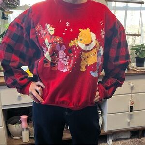 Upcycled homemade size medium Christmas flannel sweatshirt, Winnie the Pooh